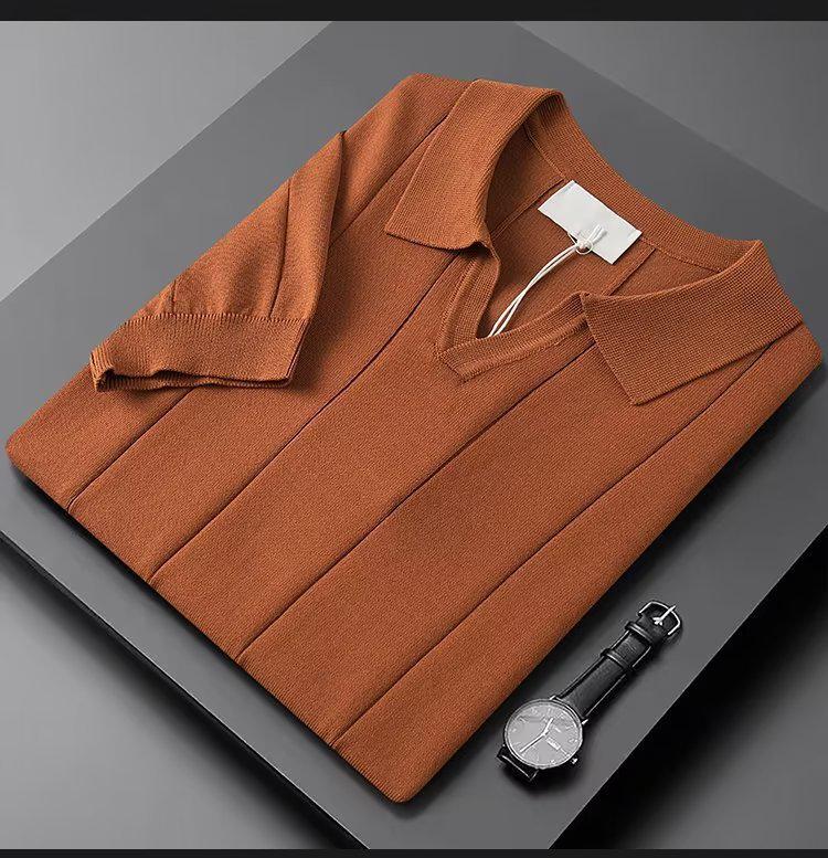 Men's Ice Silk Summer Polo Shirt - Short Sleeve, Solid Color, Multicolor Lapel