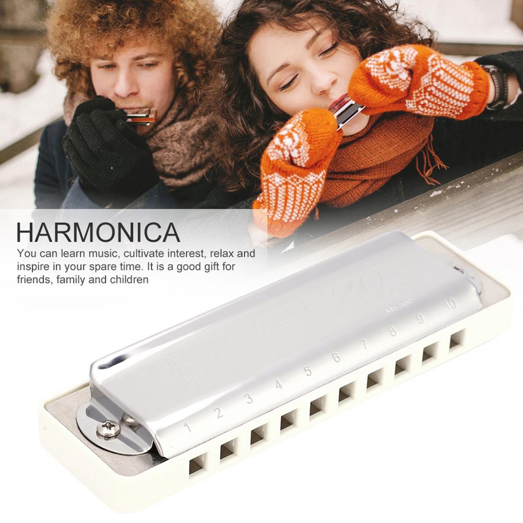 KONGSHENG AM 20D Phosphor Bronze Reed 10 Hole 20 Tone Blues Harmonica In the Key of Bb White