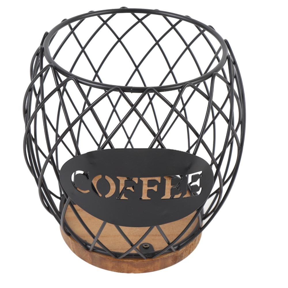 Wooden Base Coffee Pod Holder Large Capacity Coffee Pod Storage Basket Coffee Bar