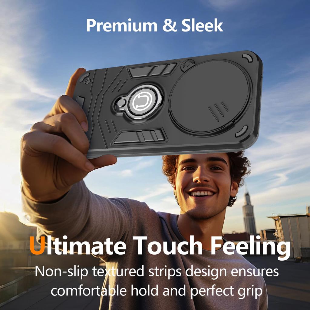 Hybrid Armor Shockproof Case For Xiaomi Redmi Note 15 Pro 4G 14Pro Plus 5G Sliding Window Metal Ring Holder Phone Cover Fundas