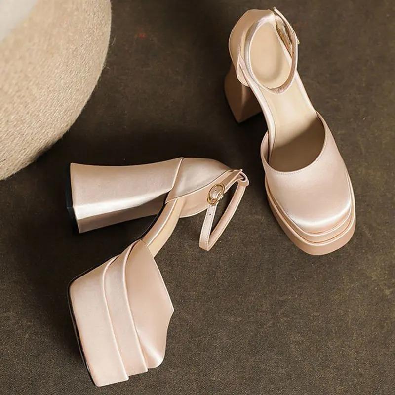 Fashion Women's Shoes 2025 Fashion Point Toe High Heels Straps Sexy Pumps for Women Buckle Casual Mary Jane Female Chunky Shoes Zapatos
