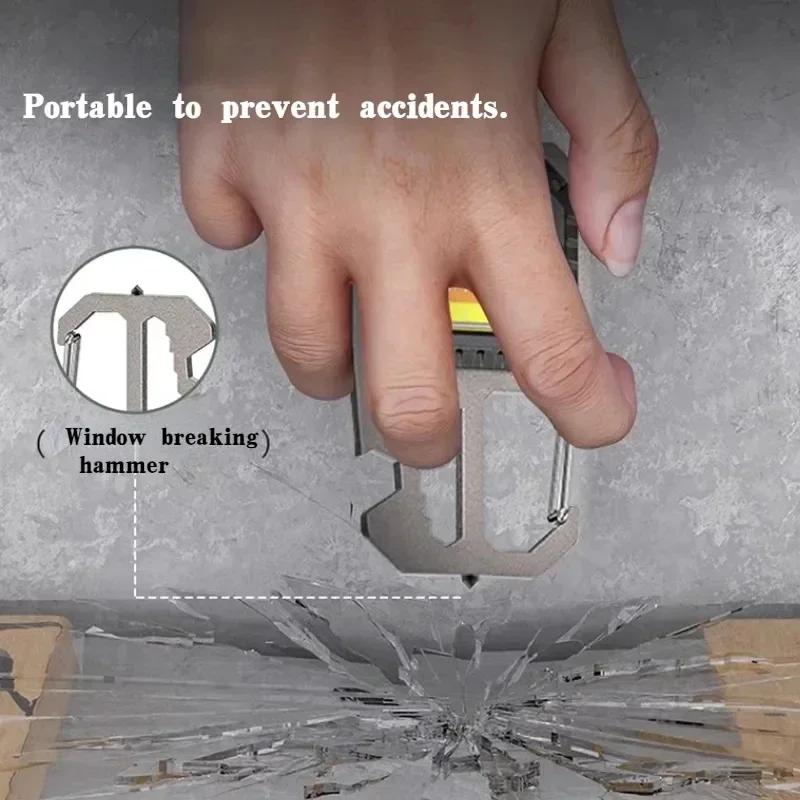 KDULIT LED Portable Keychain Flashlight Outdoor COB Work Light Emergency Lighting with Window Hammer Bottle Opener Lamp Camping