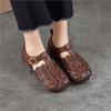 Johnature Genuine Leather Round Toe Soft Soled Sandals Hollow Out Breathable Low Heel Women's Shoes