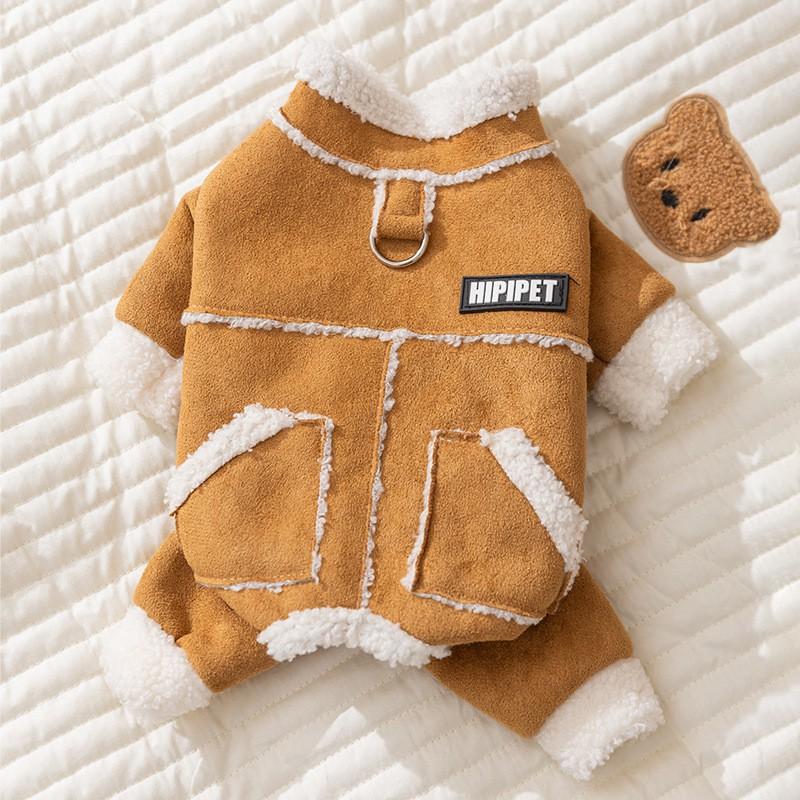 Warm Fleece Pet Coat Small Medium Dogs Cats Winter Thick Hooded Four-Legged Harness-Compatible