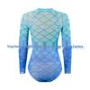 Fish Scale Zipper Mesh Long Sleeve One-Piece Swimsuit Set
