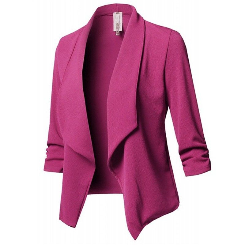 

Women Solid Blazers Cardigan Coat Long Sleeve Blazer Jackets Rose Red 5XL