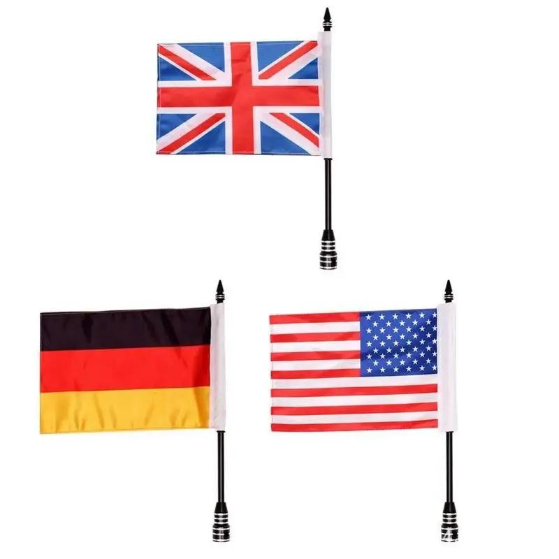 

1pcs Motorcycle Chrome Rear Side Mount Flag Pole with USA Britain Germany USA Flag