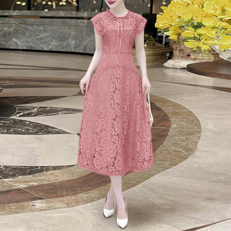 

ZANZEA Women Casual Round Neck Sleeveless Summer Patchwork Lace Dress 2XL рожевий