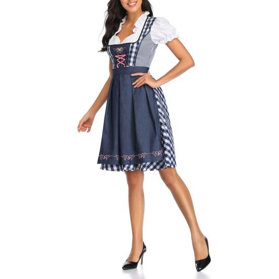 Dámský kostkovaný kostým na Oktoberfest Německé dirndlové šaty Tradiční bavorské oblečení na Halloweenský festival Karneval Cosplay