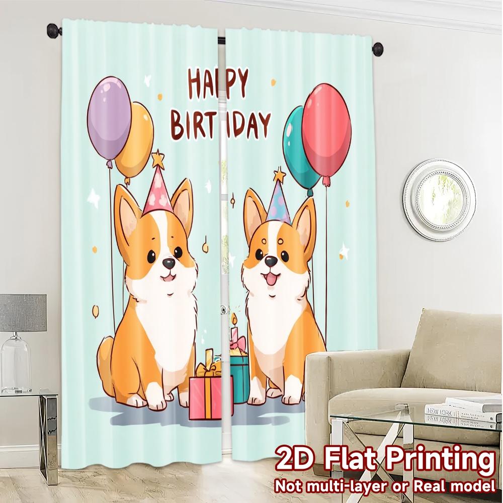 Set Of 2 Minimalist Flat Printing Curtains Without Rod Birthday Corgis Chic Durable Polyester Art Deco Curtain Made