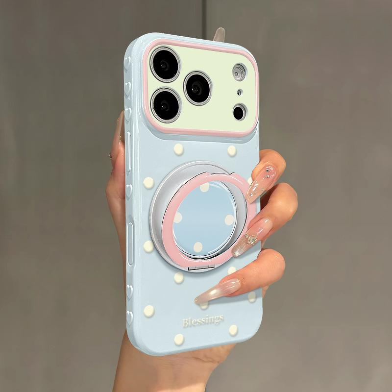 ins simple polka dots apply to 17promax iPhone case 15 rotating bracket 16plus silicone 14 Korea