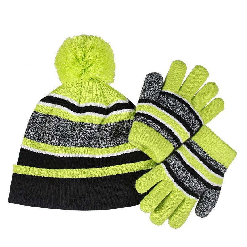 European and American Children's Wool Ball Hat Gloves Two Piece Set Christmas Gift Winter Plus Velvet Warm Knitted Hat