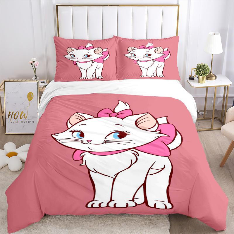3 stuks Schattig Aristokatten Marie Kat Roze Strik Beddengoed Set, Zachte en Comfortabele Dekbedovertrek voor Slaapkamer, Logeerkamer W001