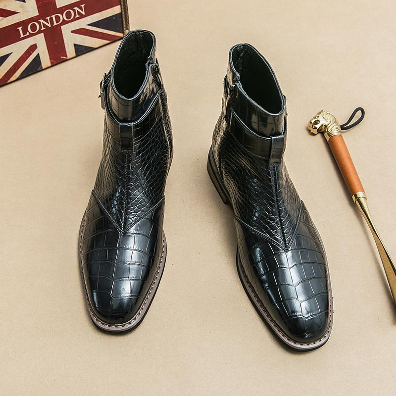Fashion High End Banquet Formal Boots Winter Ankle Boots Men's Business Shoes Pointed Men's Genuine Leather Shoes Retro Brown
