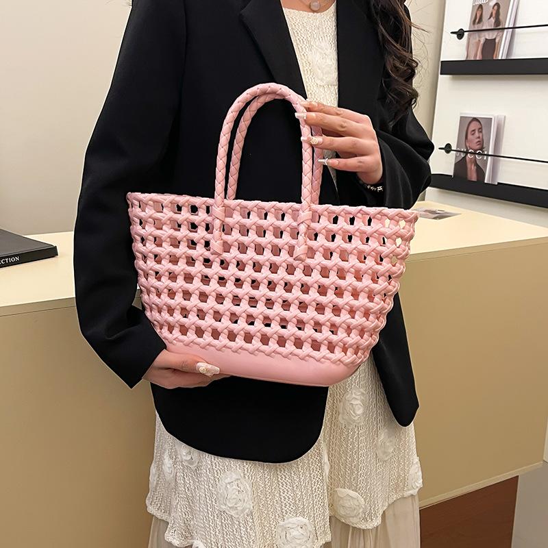 2025 New Macaron Jelly Bag Women's Fashion Versatile Woven Vegetable Basket Bag Hollow Large Capacity Handbag