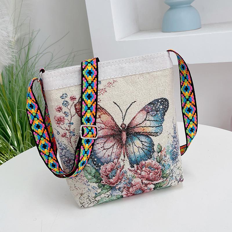 New women's messenger bag going out double-sided flower butterfly casual embroidery ethnic style mobile phone bag