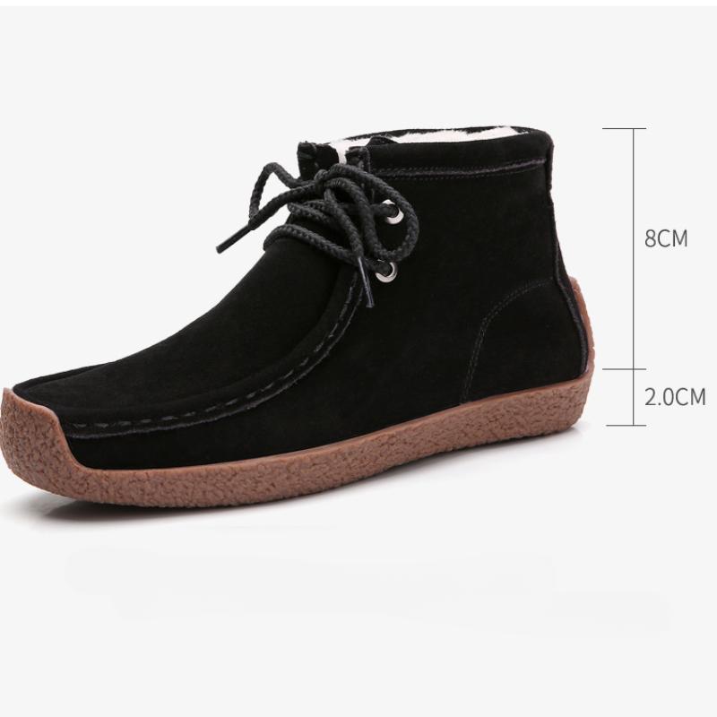 Plush Warm Women Short Boots Retro Cow Suede Flats Casual Walking Shoes Winter Snow Boots Soft-soled Mother Shoes