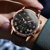 OLEVS Men's Stylish Waterproof Watch with Brown Leather Strap, Date Display, Analog Quartz, Black Dial