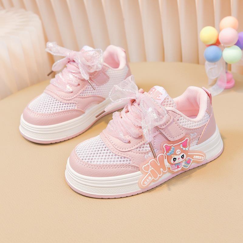 Spring/Summer 2026 Girls' Cartoon Mesh Breathable Sports Shoes - Soft Sole, Non-slip Casual Sneakers