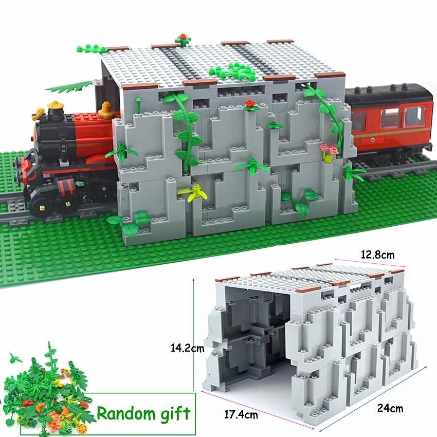 Zestaw modeli MOC Train Tunnel Exit Entrance, City Train Container Oil Tank Kits, Mountain Railway Track, Traffic Lights, Leduo