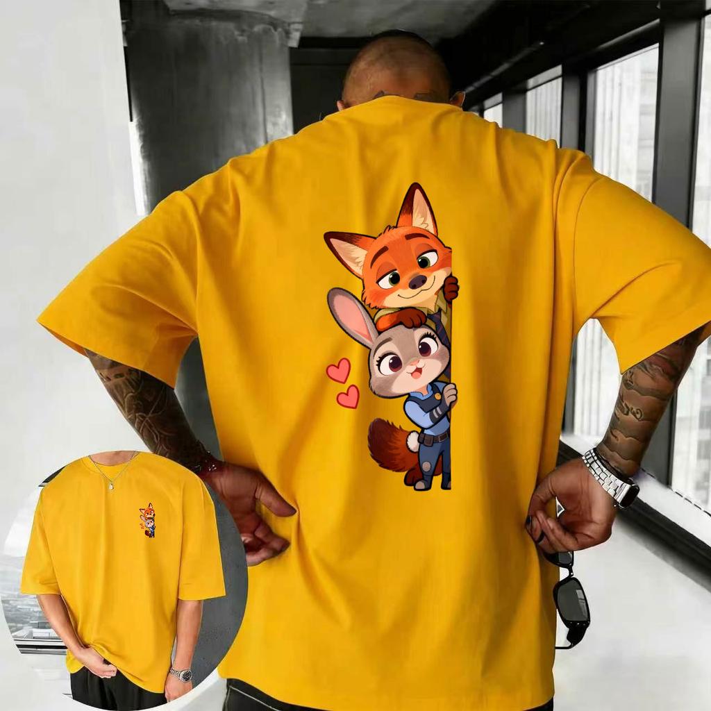 202526 Summer Disney Zootopia Cartoon Hip Hop Pattern 100 Cotton Printed Tshirt New Animation Fashion Sports Mens Tshirt