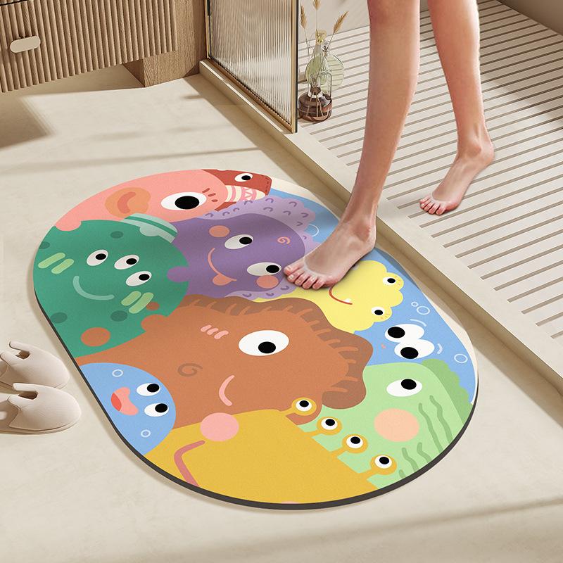 Diatom Mud Floor Mat Cartoon Style Compact Monster Bathroom Anti Slip Mat Toilet Bathroom Door Absorber Mat Durable