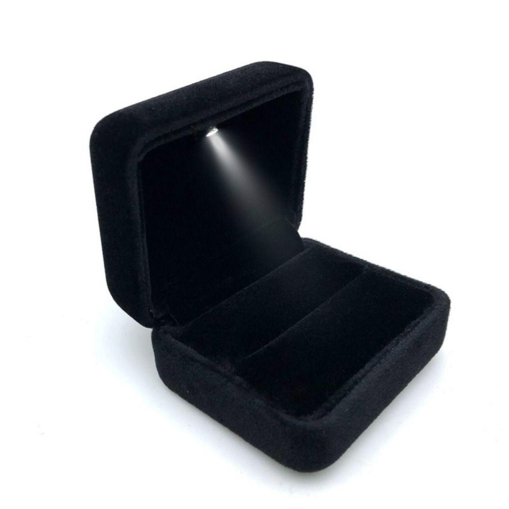 Velvet Ring Holder Case Square Shape LED Light Ring Display Case Birthday Gift