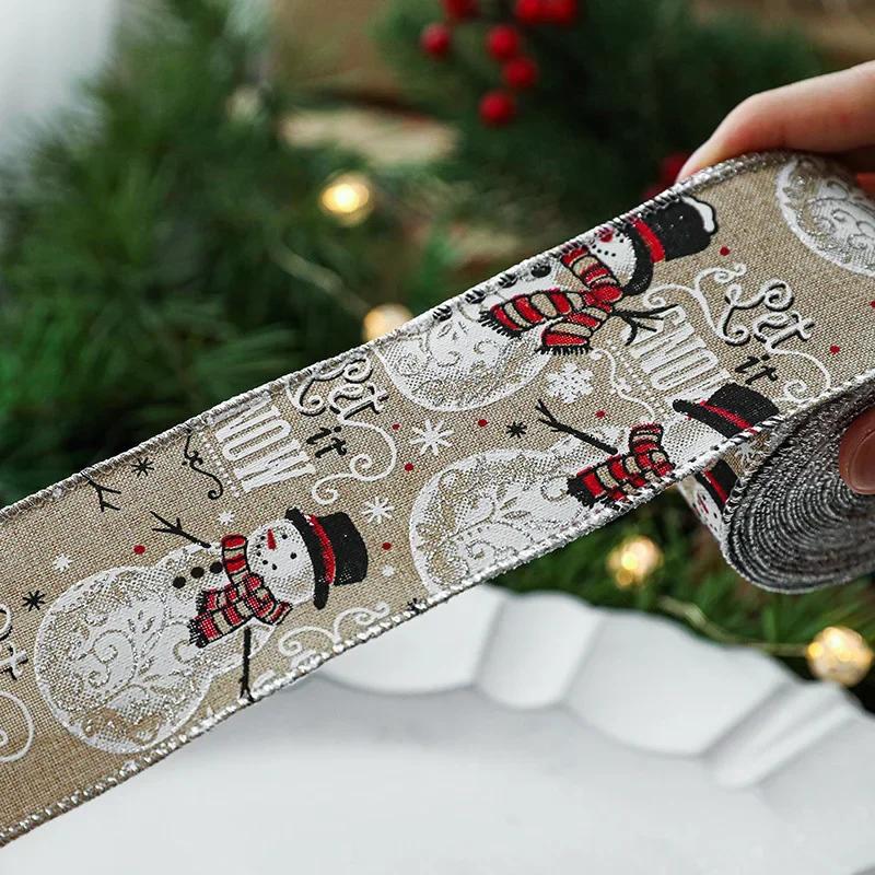 2M/Roll Christmas Linen Ribbons Snowflake Xmas Tree Printed Ribbon New Year Gift Wrapping Christmas Crafts Decorations