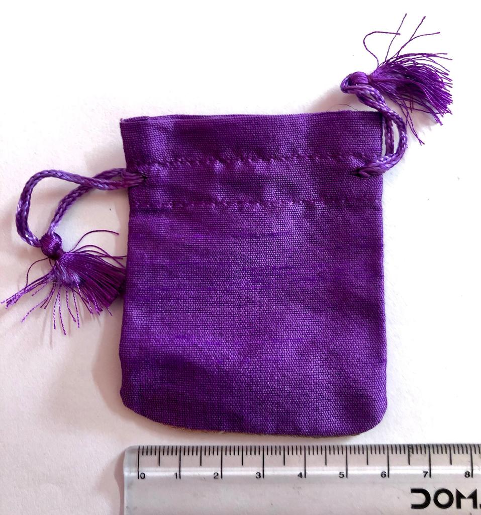 25 Pc 6X8 cm Raw Silk Jewelry Pouch Bag with Tassle drawstring Zari Border, Wedding Favor Party Favour, Gift Bag Jewellery PURPLE