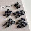 Elegant Retro Navy Plaid Fabric Hair Clip for Women - Autumn/Winter BB Side Hairpin Accessory