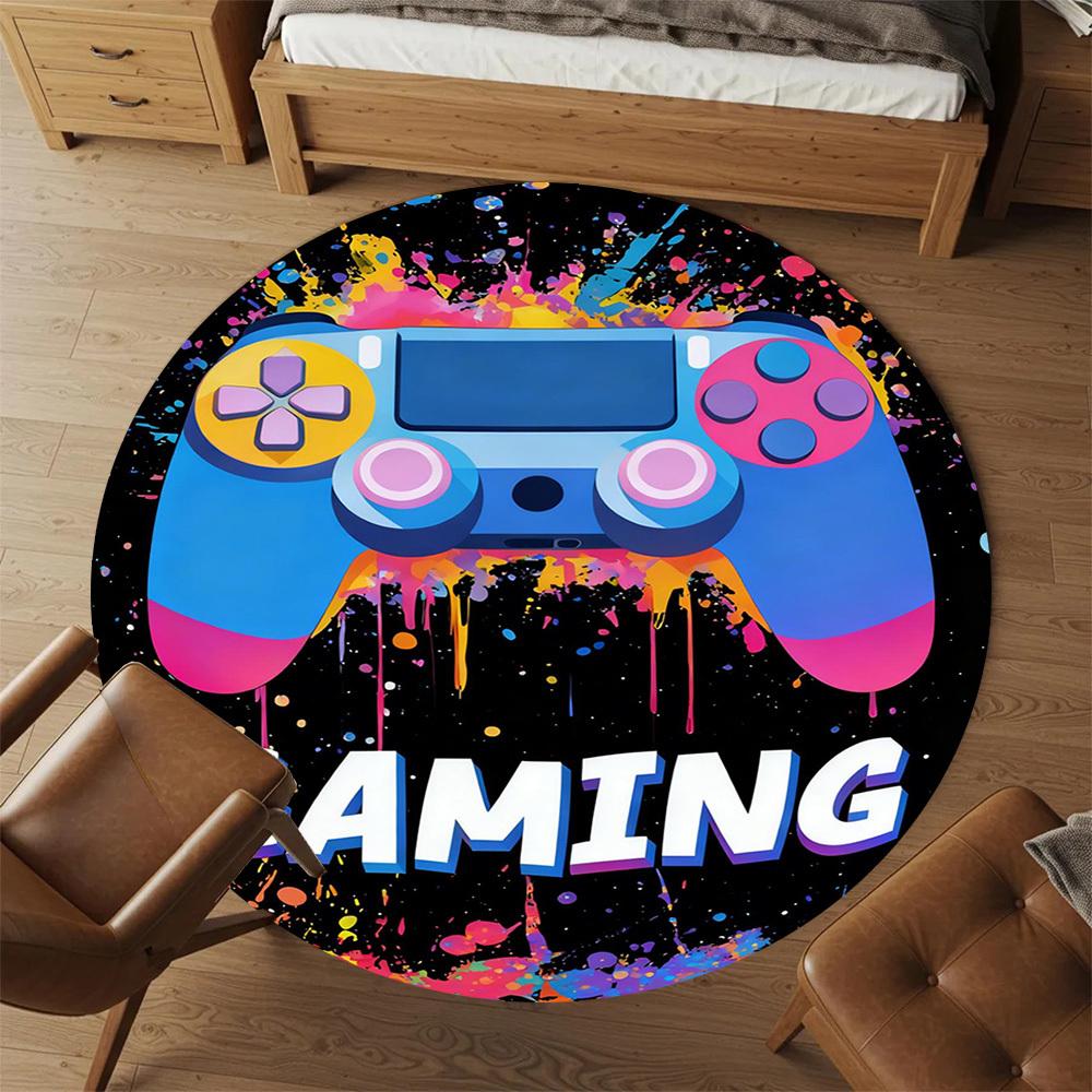 1PC Gaming Controller Round Chair mat Area Rug - Non-Slip, Floor Mat for Office, Bedroom, and Indoor Decor -Gift D1127198