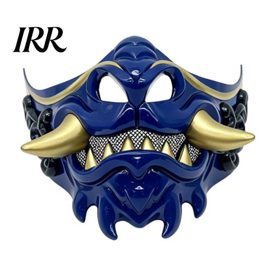 Stage Performance Halloween Props Japanese Hannya Red Half Mask, Wolf Teeth & Embossed Cloud Details, Breathable Lightweight Detailed Relief