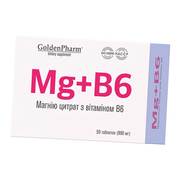 

Магній Цитрат та Вітамін В6, Mg + B6, Golden Pharm 50таб (36519024) 50tab
