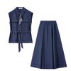 Shangdoupila Women's Linen Blend Sleeveless Shirt & A-line Skirt Set