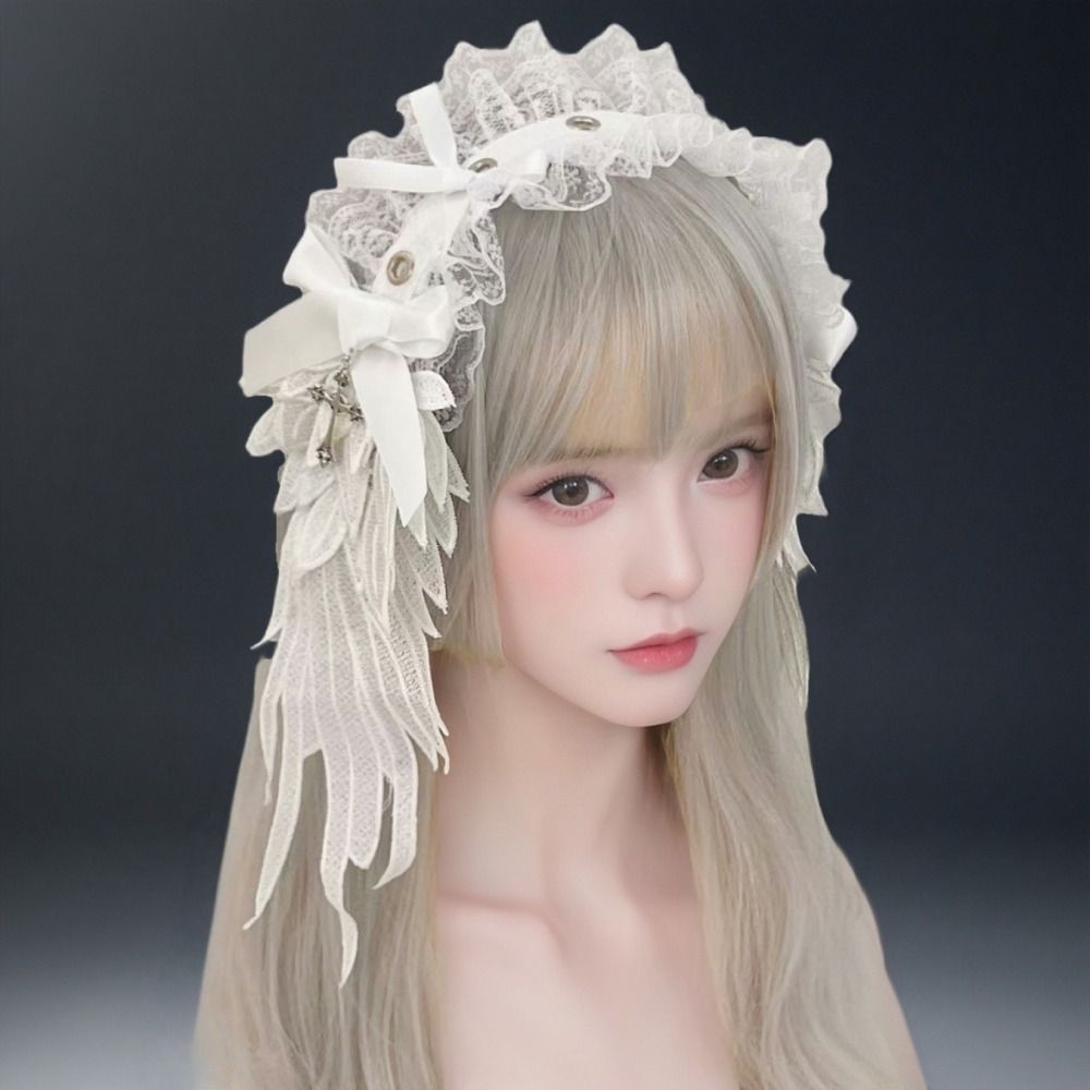Y2k Lolita Wings Lace Headband Spicy Girl Ruffled Hairband Creative Lolita Hair Clip  Girls