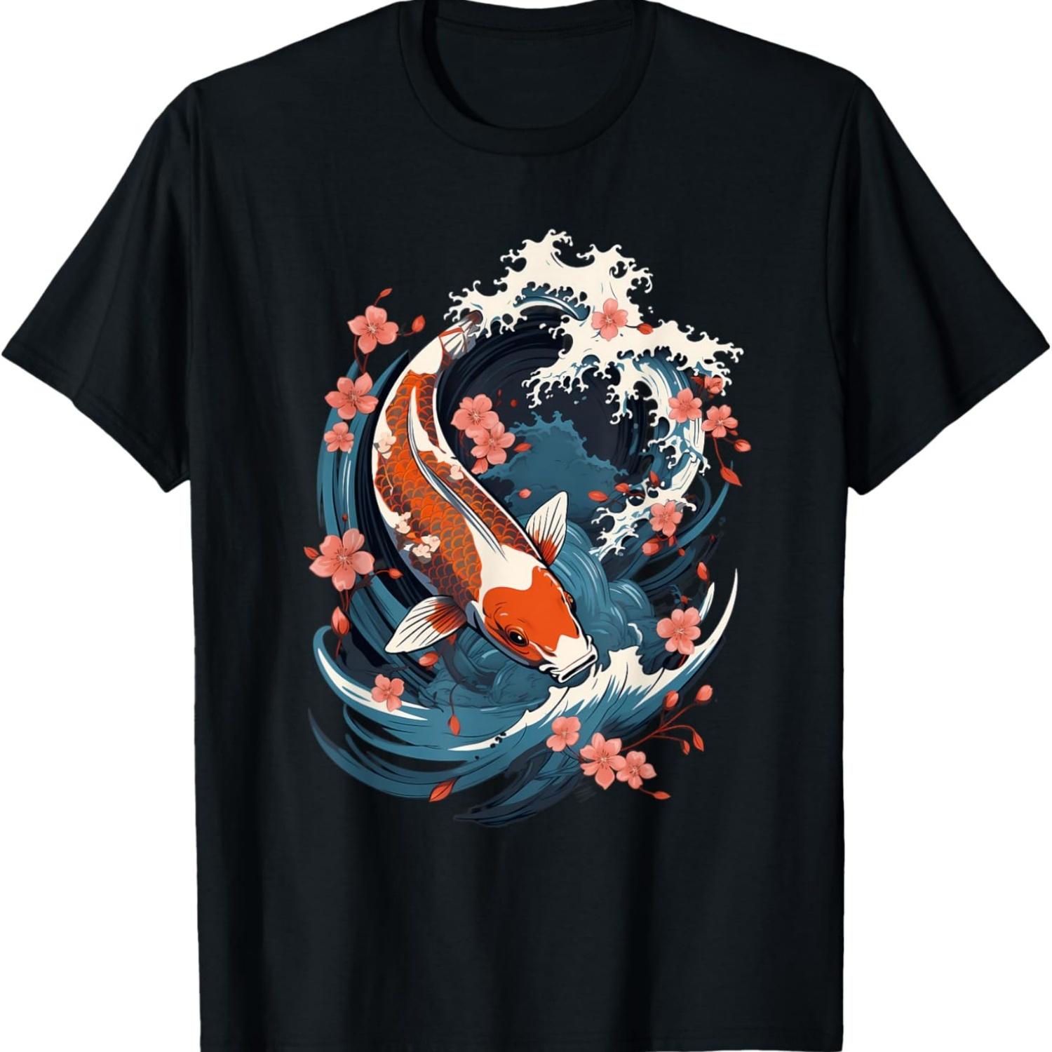 

Koi Carp Ying Yang Nishikigoi Fish Cherry Blossom T-Shirt(90) S чёрный