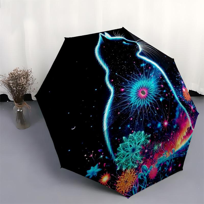 1pc Neon Cat Outdoor Umbrella - Automatic Opening/Closing, Portable 3-Fold Design, 8-Rib Iron Frame, Perfect Gift for Fans and Travelers.L007
