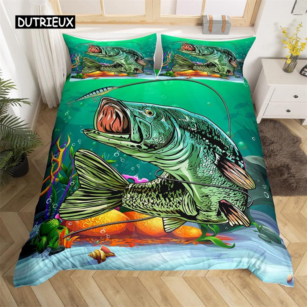 Marlin Schwertfisch Bettbezug Kawaii Marine Leben Bettwäsche Set Mikrofaser Ozean Thema Big Pike Fisch Quilt Abdeckung Einzel Twin King