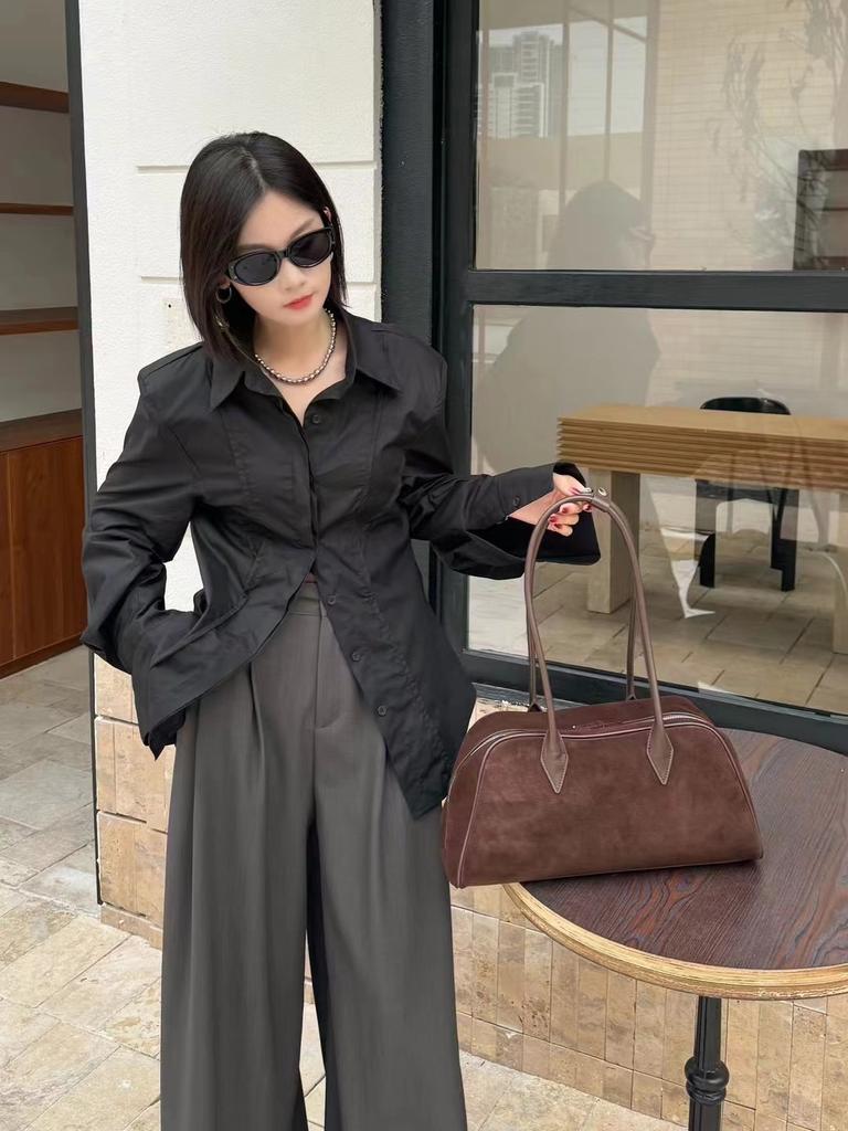 High end suede women's bag, large capacity Bost armpit bag, versatile and fashiable bowling frosted leather shoulder bag