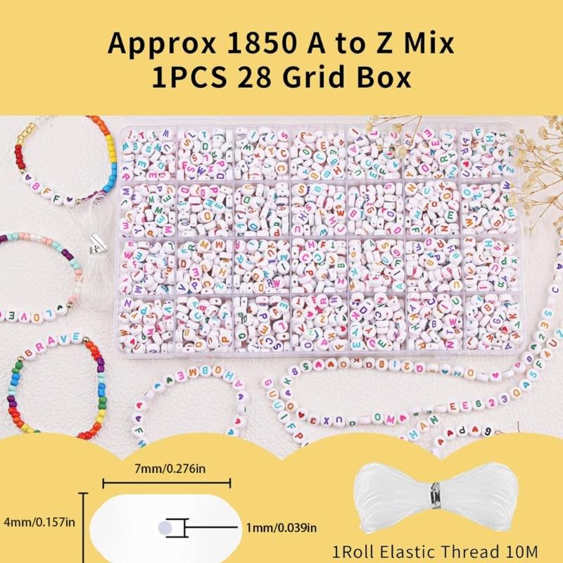 Pack of 1850 Letter Beads for Craft Supplies Jewelry Making Colorful Round Designs With Elastic String Daily Use