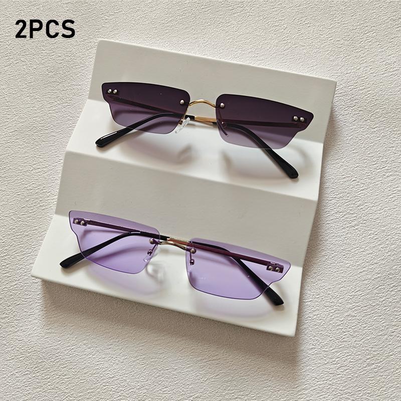 2pcs/Set Rimless Rectangle Women Fashion Sunglasses Designer Trendy Small Frame Summer Style Sun Glasses Outdoor Accessory