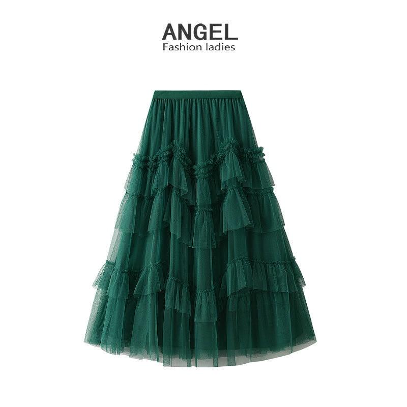 

Женская милая юбка-тортик Qooth на весну и лето, плиссированная юбка из тюля и сетки QT1569 One Size зелёный