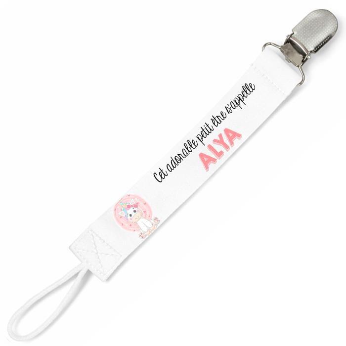Planetee Attache tétine pour prénom ALYA adorable petit être Licorne | Attache sucette cadeau naissance