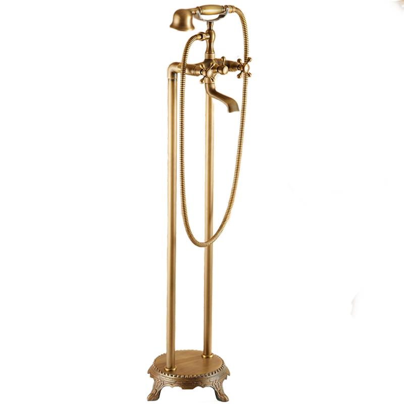 Antique Wall /Floor Mounted Bathtub Shower Faucet Dual Handles Free Standing Swivel Spout Faucet Bathtub Hot Cold Mixer Tap 6050