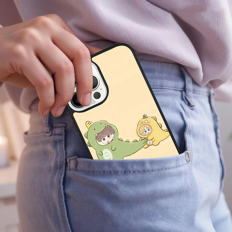 Dinosaur Couple Cat Pinch Face Phone Case For iPhone 17 Air 15 16e 14 13 Pro Max Coque 12 11 Pro Max PLUS Cover
