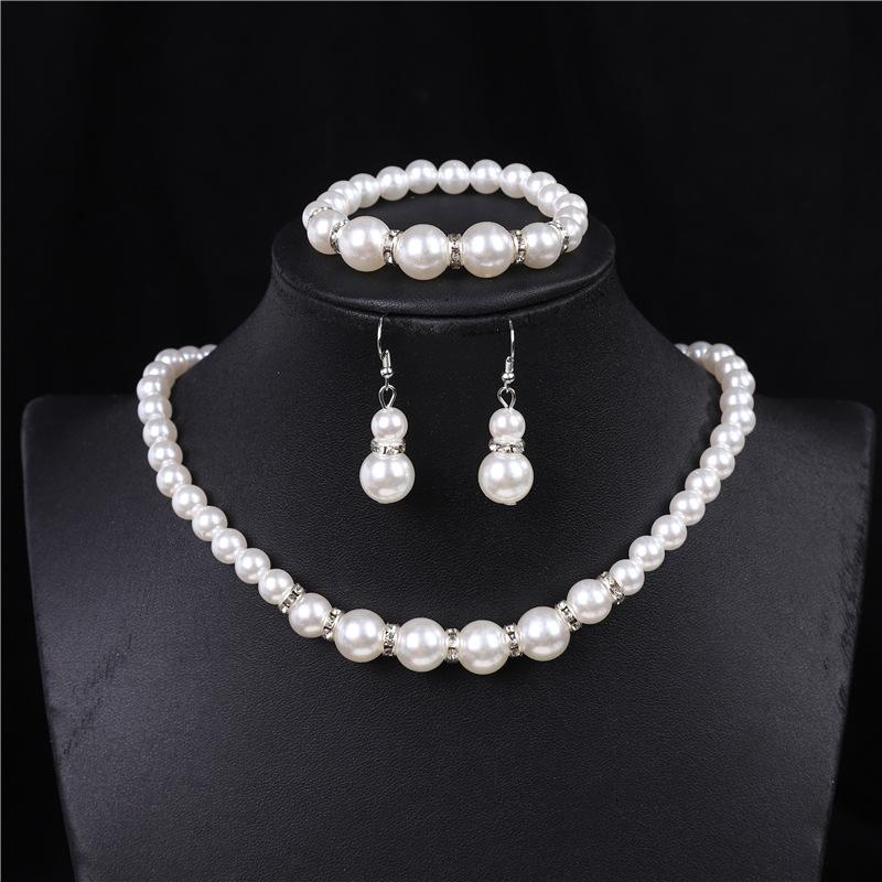 Fashion Pearl Necklace Set For Women - Bracelet And Earrings Set Wedding Jewelry Set For Brides.