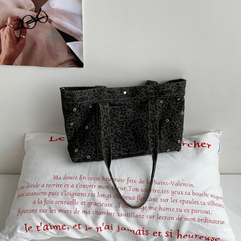 2025 Korean Cross-border Retro Leopard Print Canvas Bag Niche All-matching Large-capacity Casual Single-shoulder Tote