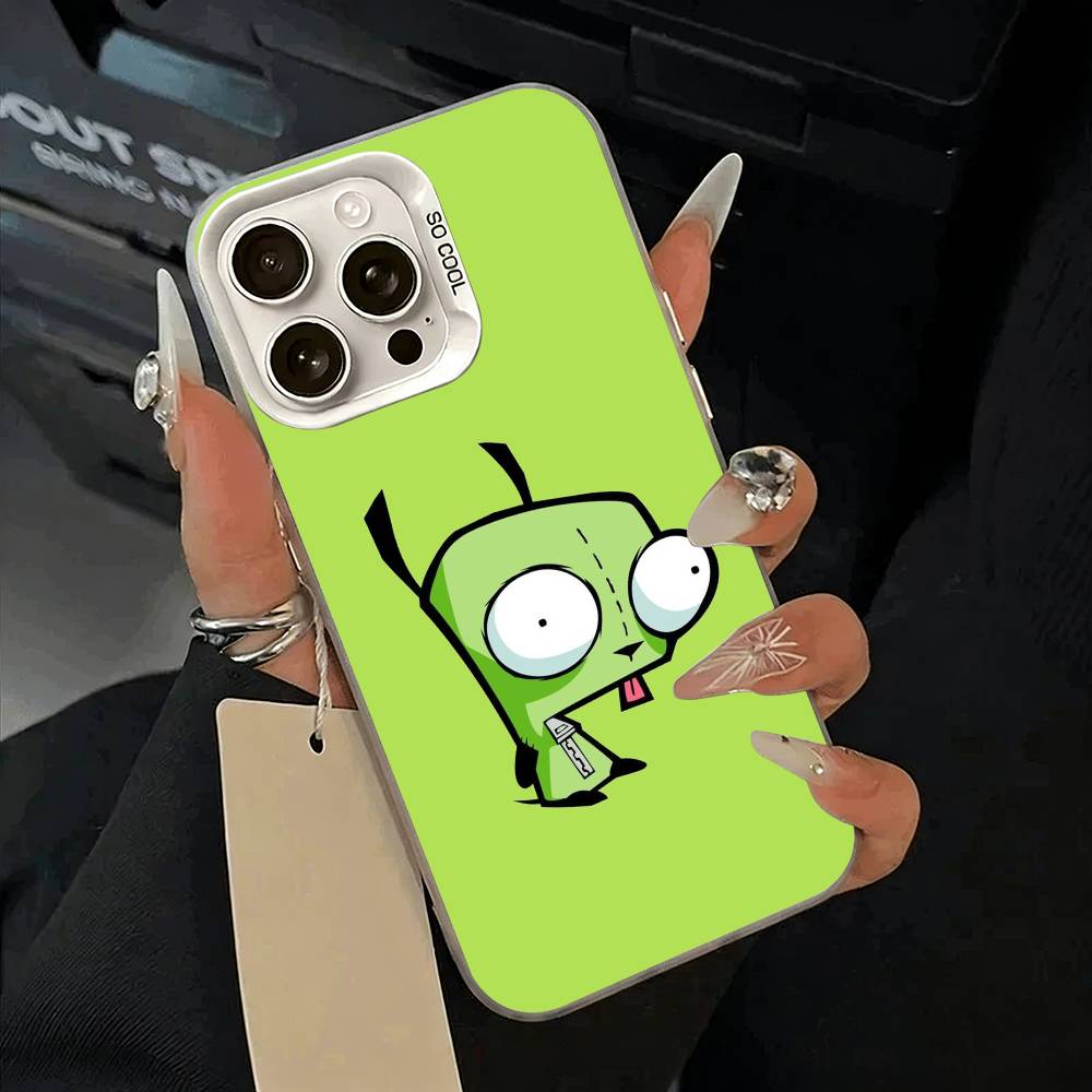 Cartoon Invader Zim Gir Phone Case For iPhone 17,16,15,14,13,12,11 Plus,Pro Max,XS,white Silver Phone Case
