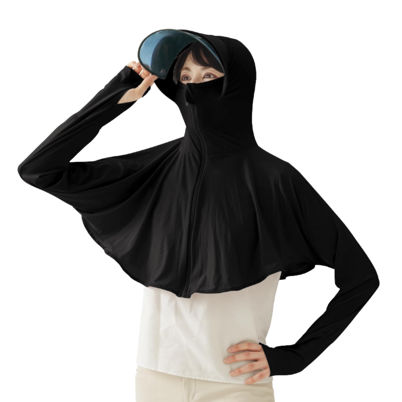

smile Sun Protection UV Cooling Touch Sun Visor with Covers Back of Front UV Protection Rash Guard for Black [smile smile] Bolero, Hood, Hands, чёрный