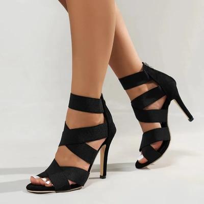 Schwarze sexy offene Zehen Gladiator-Schuhe Damensandalen Super High Heel Pumps Damen Breitband-Reißverschluss hinten Party-Hochzeitssandale